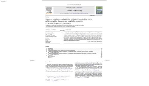Computer simulation applied to the biological control of the insect Aphis gossypii for the parasitoid Lysiphlebus testaceipes